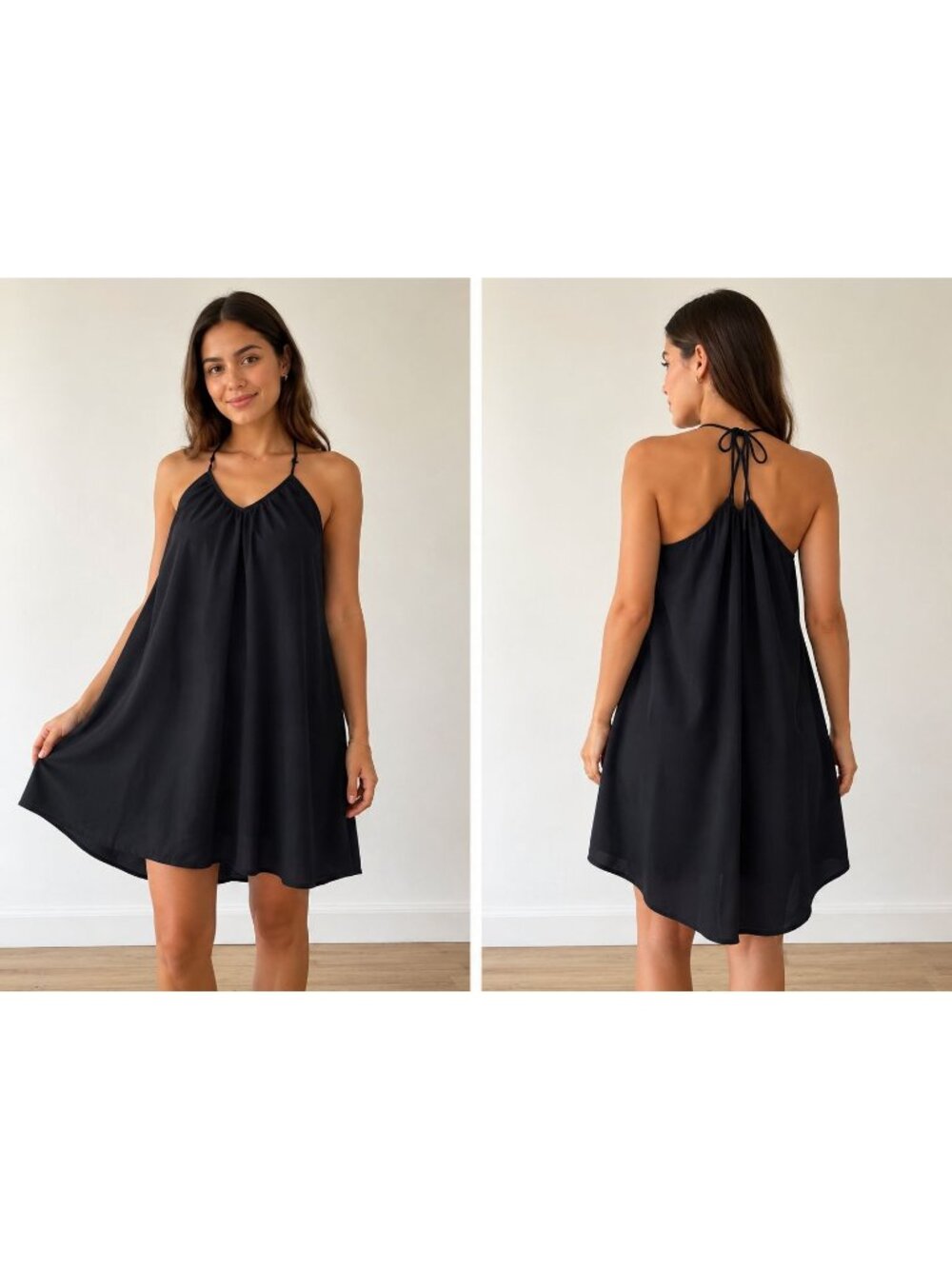 Shein Curve Black Halter Maxi Dress  Adjustable Tie Straps Flowy Silhouette OXL